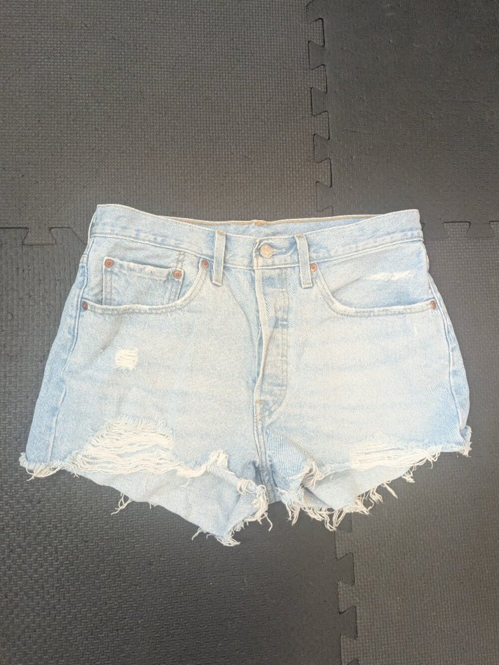 Levi's 501 distressed Denim Shorts 30 Button Fly Front Cut Off High Rise Light